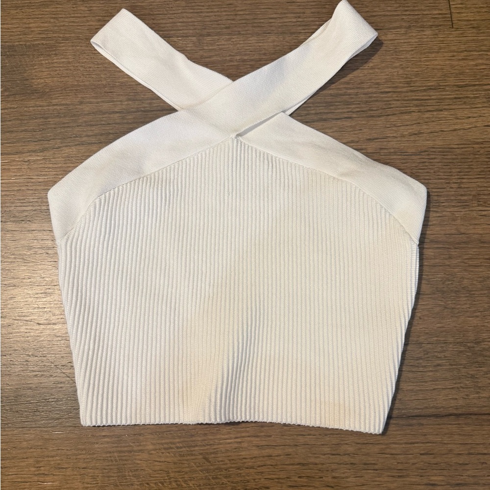 Babaton White Ribbed Tank Top